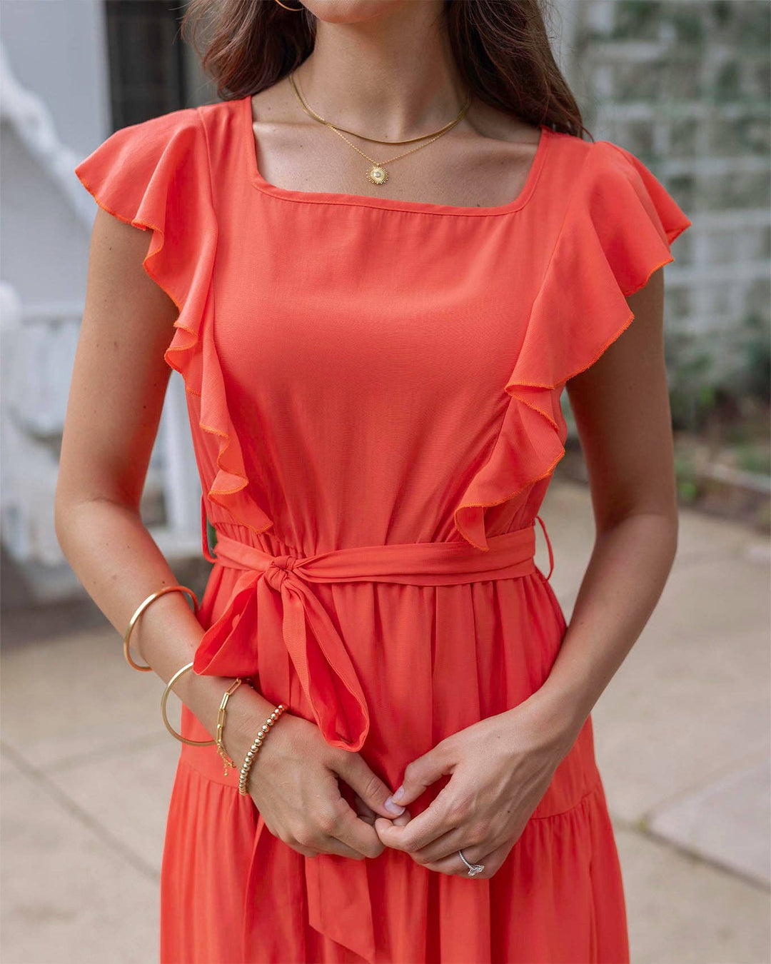 papaya lace dress Me+Em Lace Ruffle Maxi Dress In Papaya Orange - 30% Off