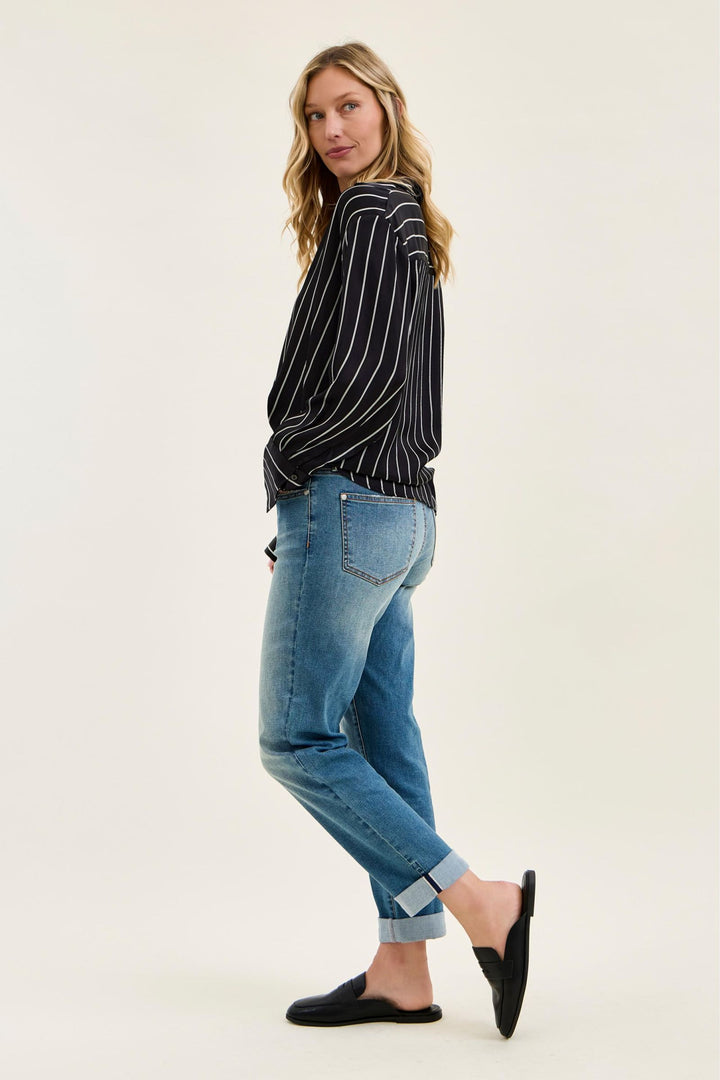 Judy Blue Mid Rise Boyfriend Cool Denim with Cross Back Belt Loops