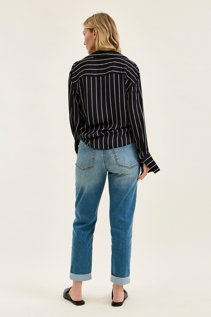 Judy Blue Mid Rise Boyfriend Cool Denim with Cross Back Belt Loops