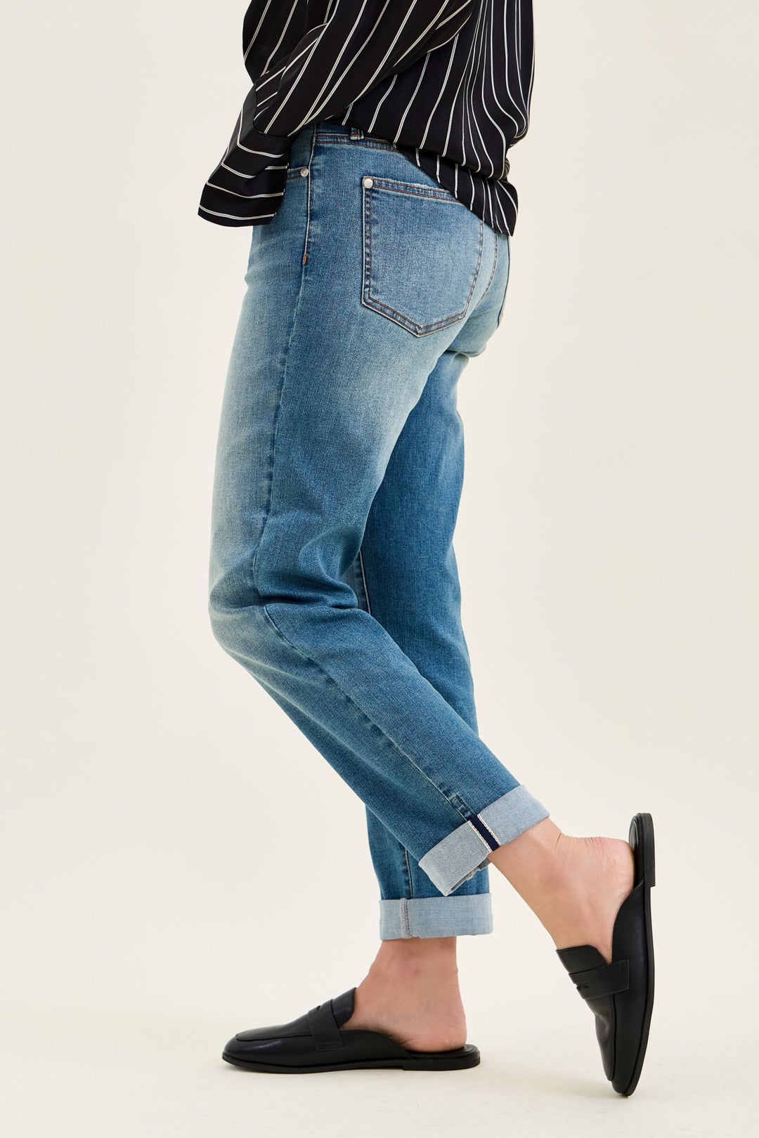 Judy Blue Mid Rise Boyfriend Cool Denim with Cross Back Belt Loops