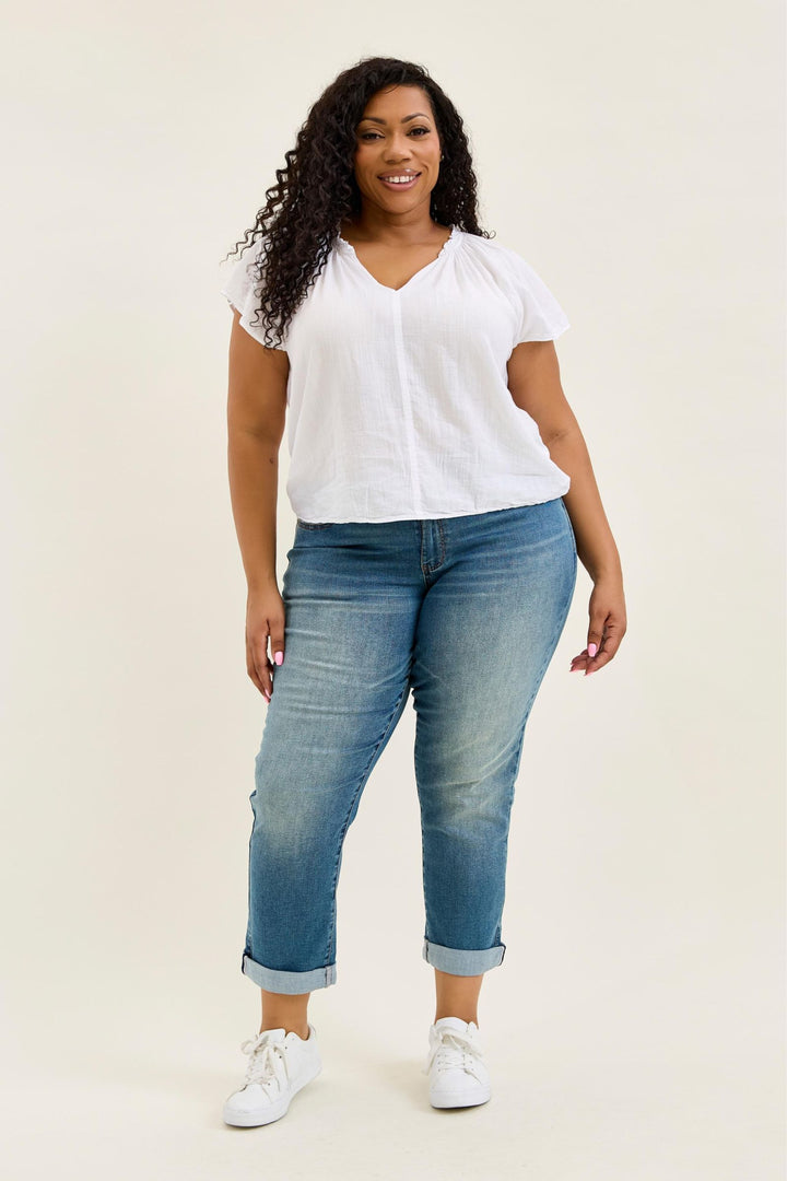 Judy Blue MR Boyfriend Cool Denim with Cross Back Belt Loops - Plus Sizes
