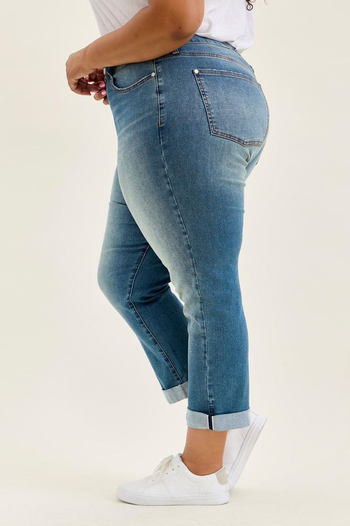 Judy Blue MR Boyfriend Cool Denim with Cross Back Belt Loops - Plus Sizes