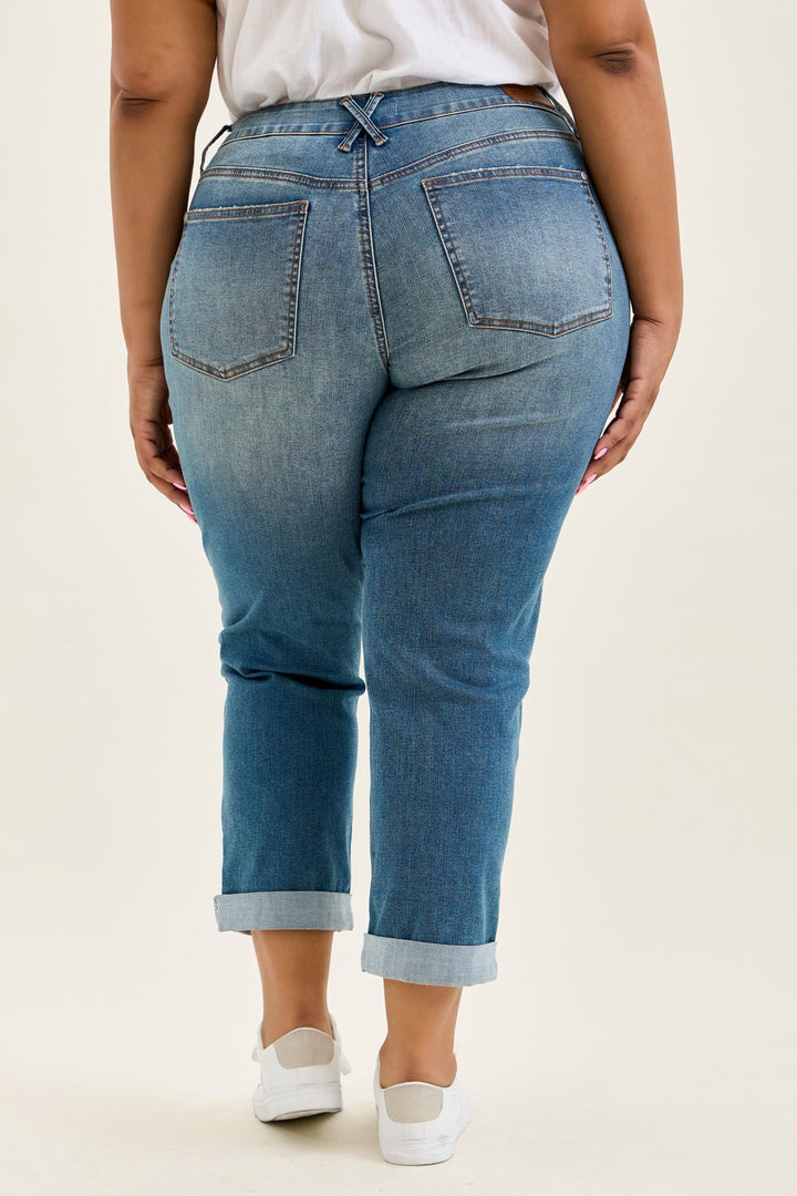 Judy Blue MR Boyfriend Cool Denim with Cross Back Belt Loops - Plus Sizes