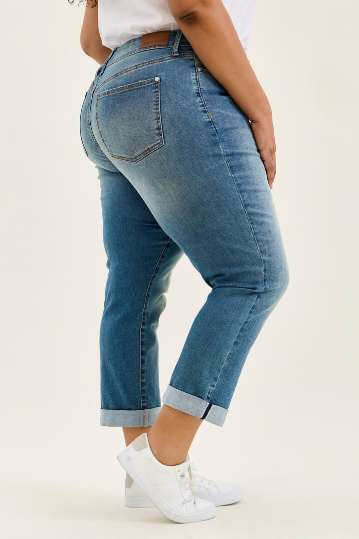 Judy Blue MR Boyfriend Cool Denim with Cross Back Belt Loops - Plus Sizes
