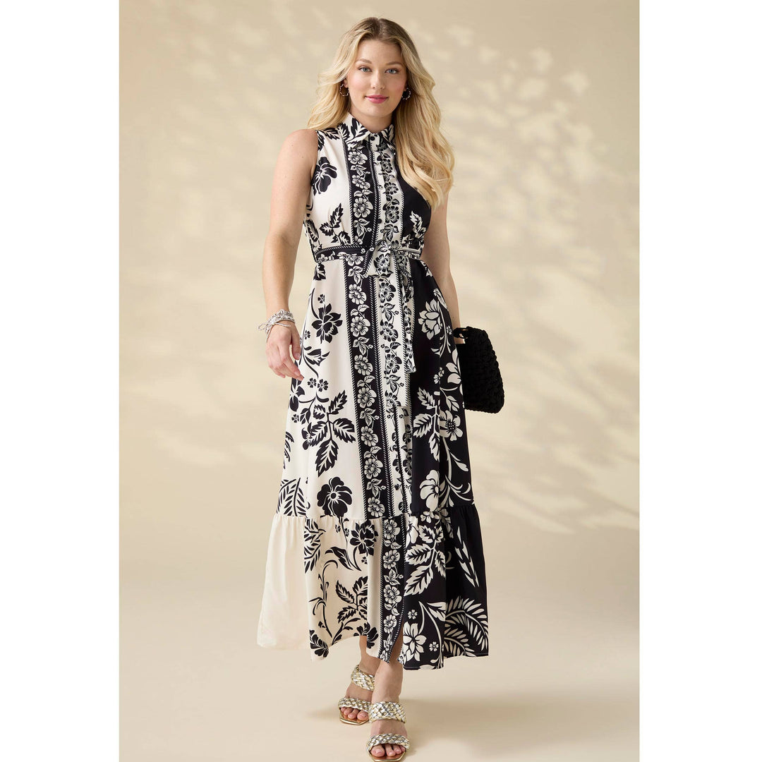 Joelle Printed Collared Maxi Dress with Tie
