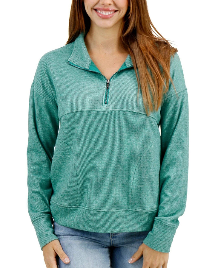 Grace and Lace Cool Day Quarter Zip Pullover in Glade Green