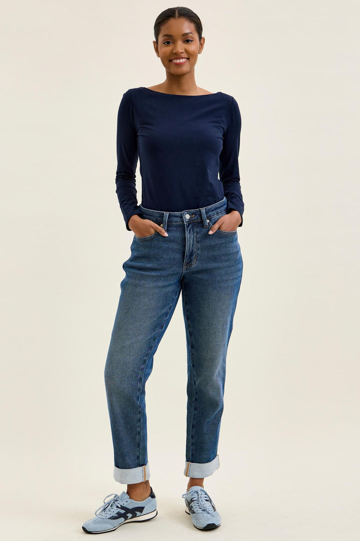 Judy Blue MR BILLIE Boyfriend DK Cozy Indigo (Knit Indigo)