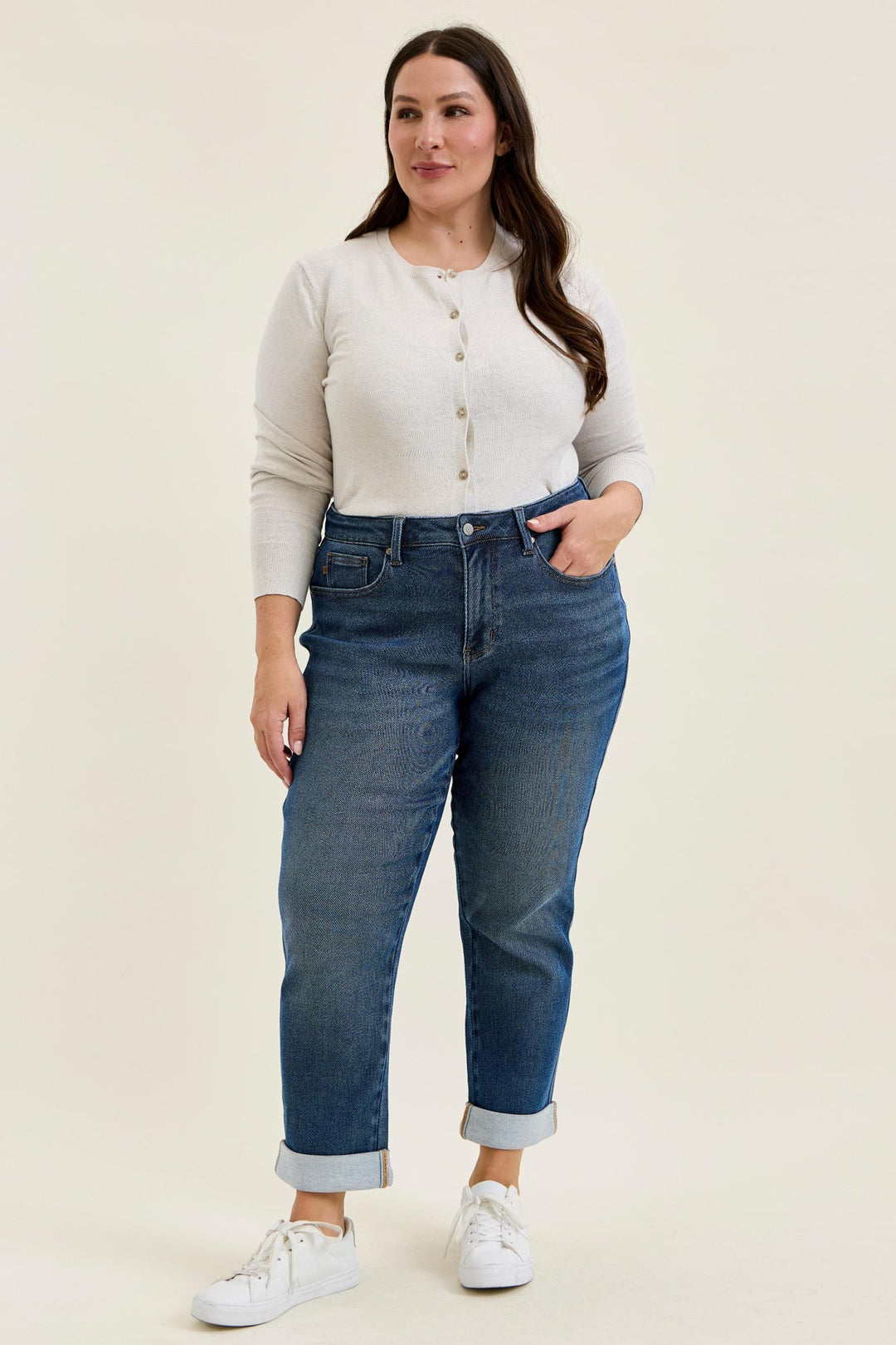 Judy Blue MR BILLIE Boyfriend DK Cozy Indigo (Knit Indigo) Plus Sizes