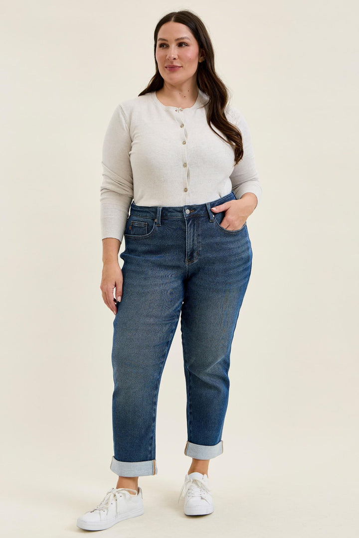 Judy Blue MR BILLIE Boyfriend DK Cozy Indigo (Knit Indigo) Plus Sizes
