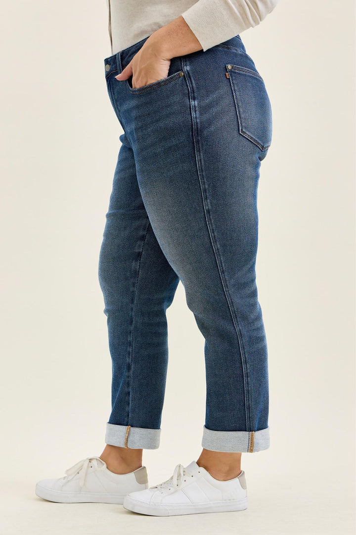 Judy Blue MR BILLIE Boyfriend DK Cozy Indigo (Knit Indigo) Plus Sizes