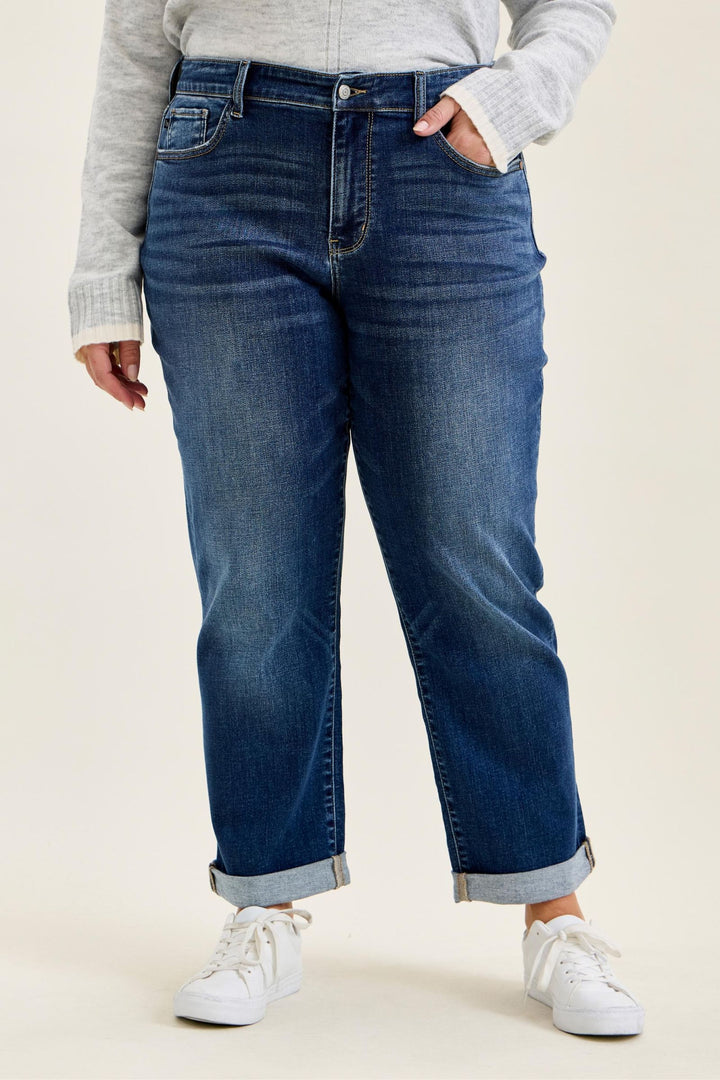 Judy Blue Mid Rise BILLIE Boyfriend DK True Indigo - Plus Sizes