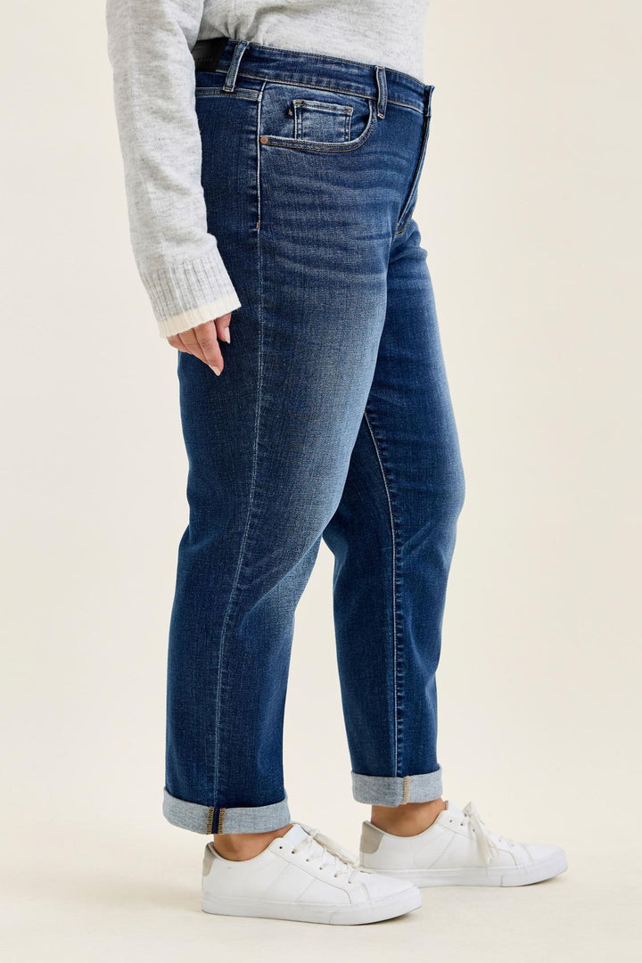 Judy Blue Mid Rise BILLIE Boyfriend DK True Indigo - Plus Sizes