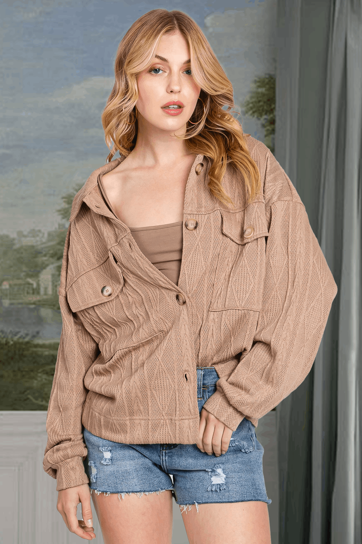 Textured Relaxed Shacket - Mocha