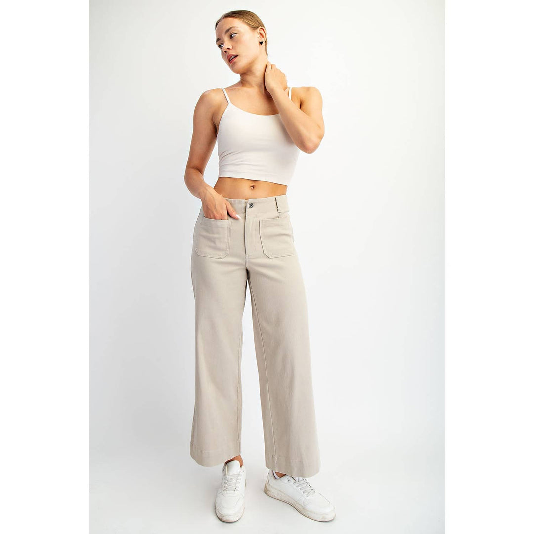 RAE MODE HEAVY COTTON TWILL CROPPED WIDE PANTS - TAUPE