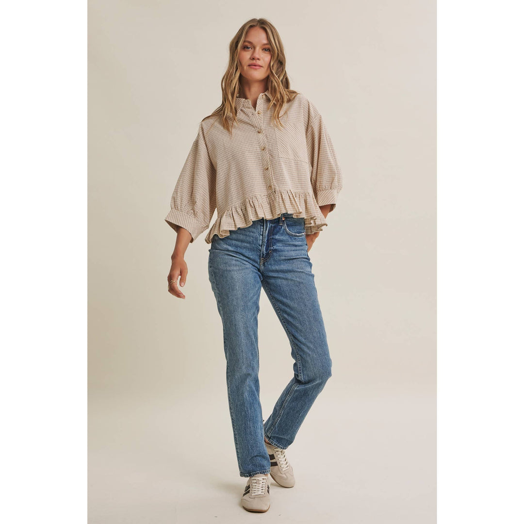Sunday Stroll Gingham Ruffle Top - Olive