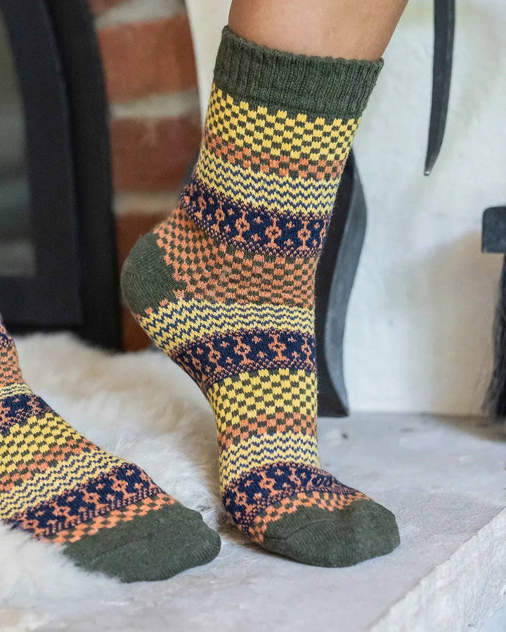 Knit Cozy Crew Socks in Olive