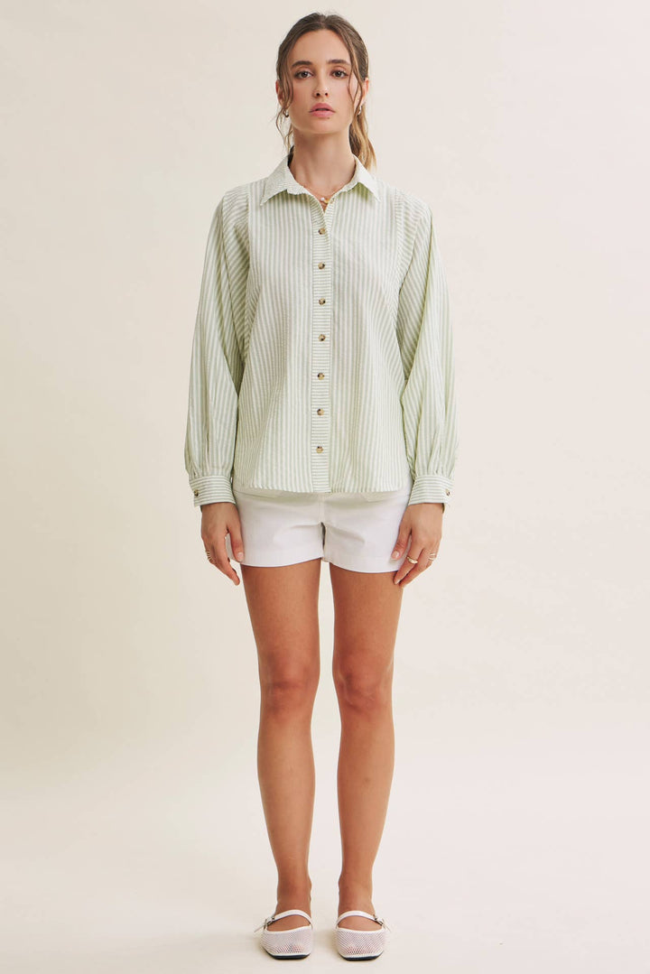 Between the Lines Button-Up - Brick Red