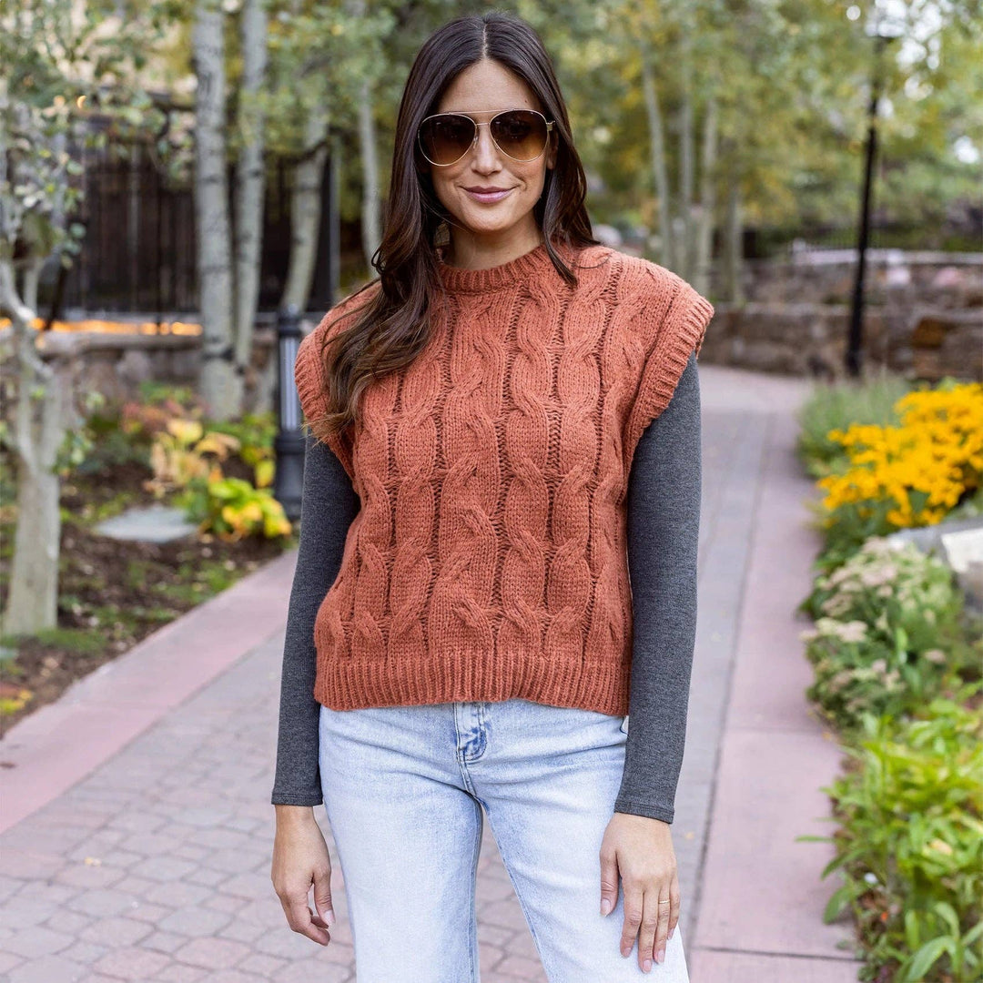 Grace and Lace Cabled Knit Sweater Vest in Cider
