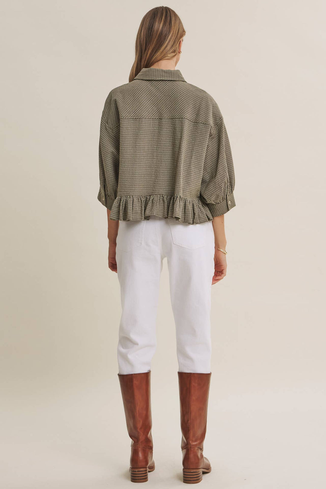 Sunday Stroll Gingham Ruffle Top - Olive