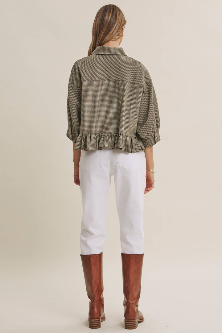 Sunday Stroll Gingham Ruffle Top - Olive