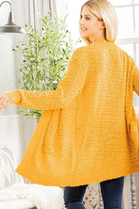 Solid Open Sweater Cardigan In Mustard