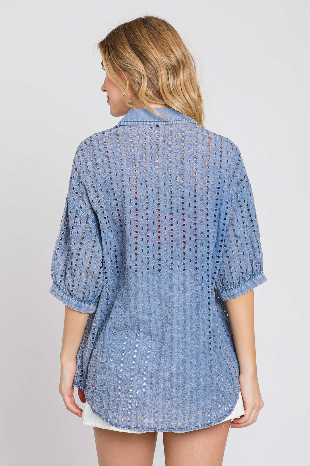 Cotton Eyelet Washed Top - 2 colors (Pink/Blue)