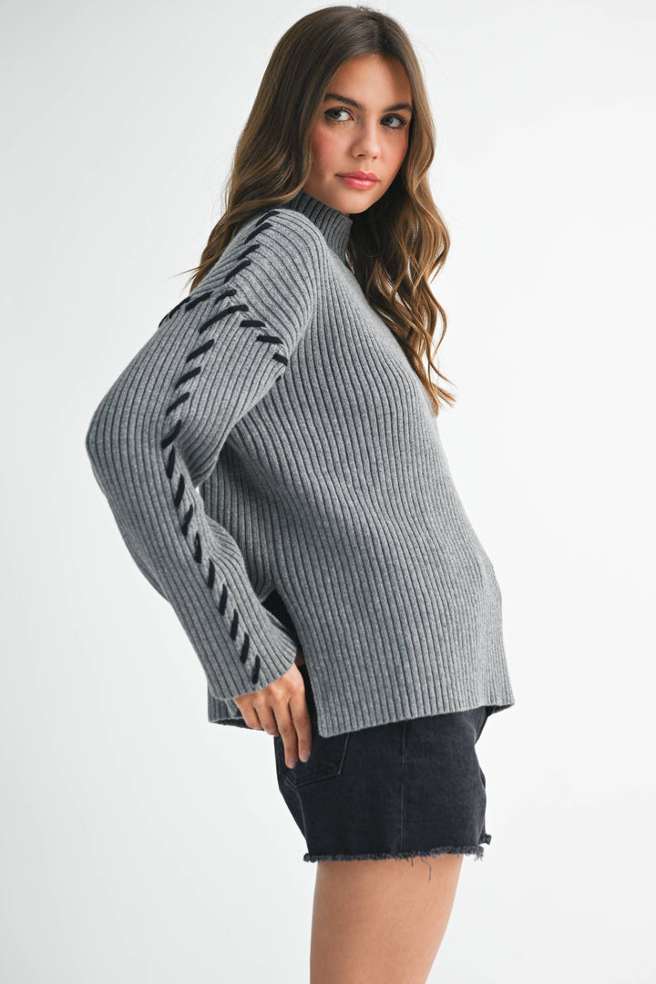 Georgina Sweater - Gray with Black Stitch