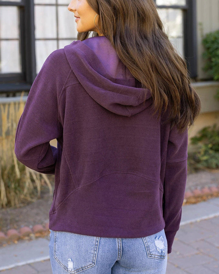 Corded Pullover Hoodie in Aubergine