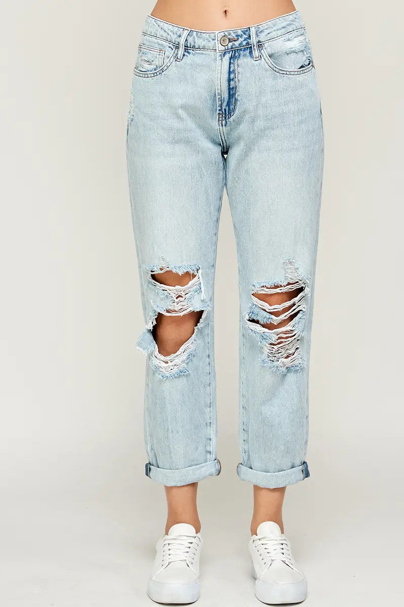 I&M Jeans -  High Rise Boyfriend Jeans - Super Light Wash