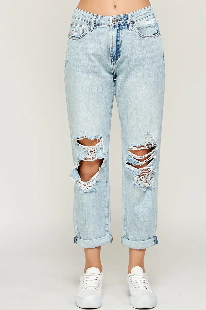 I&M Jeans -  High Rise Boyfriend Jeans - Super Light Wash