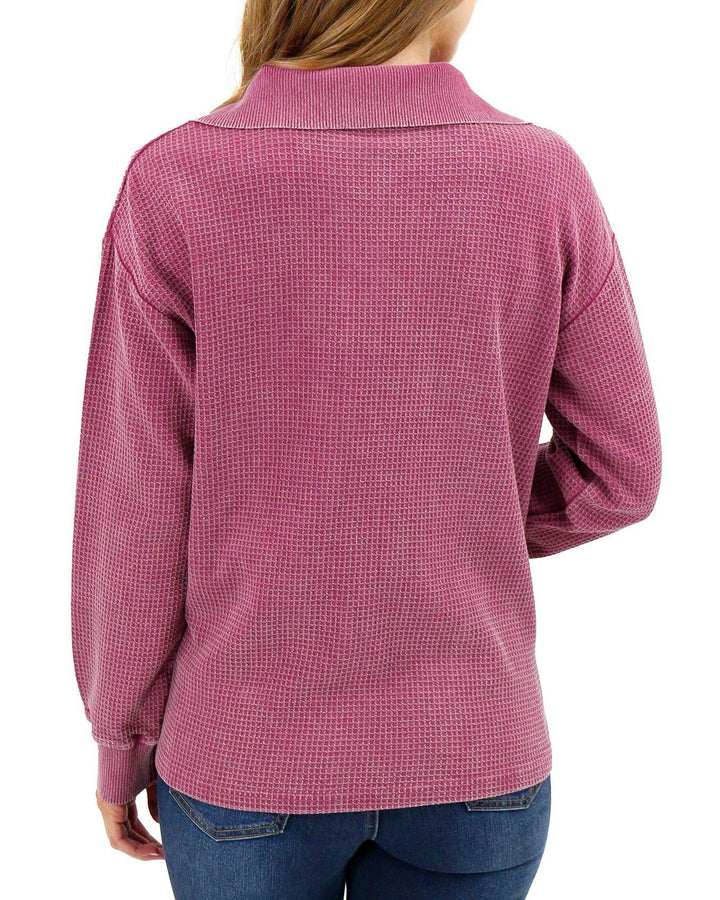 Grace and Lace Hideaway Thermal Pullover in Washed Berry