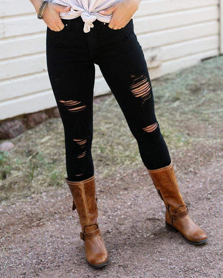 G&L Waist Shaper Jeggings - Distressed Black