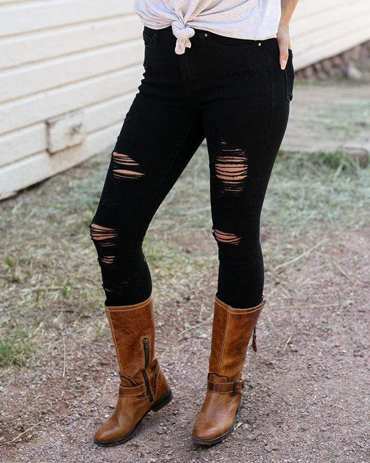 G&L Waist Shaper Jeggings - Distressed Black