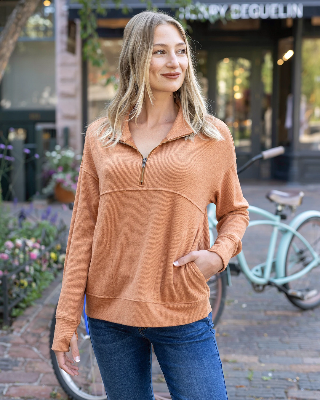 Grace and Lace Cool Day Quarter Zip Pullover in Harvest