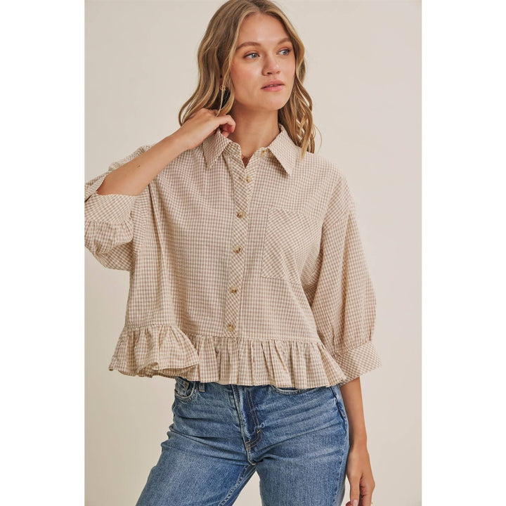 Sunday Stroll Gingham Ruffle Top - Olive