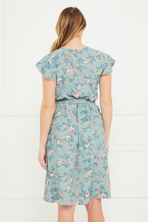 Chris & Carol Floral Dress - Sage