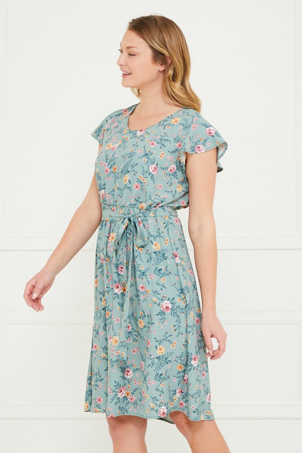 Chris & Carol Floral Dress - Sage