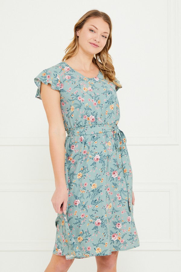 Chris & Carol Floral Dress - Sage