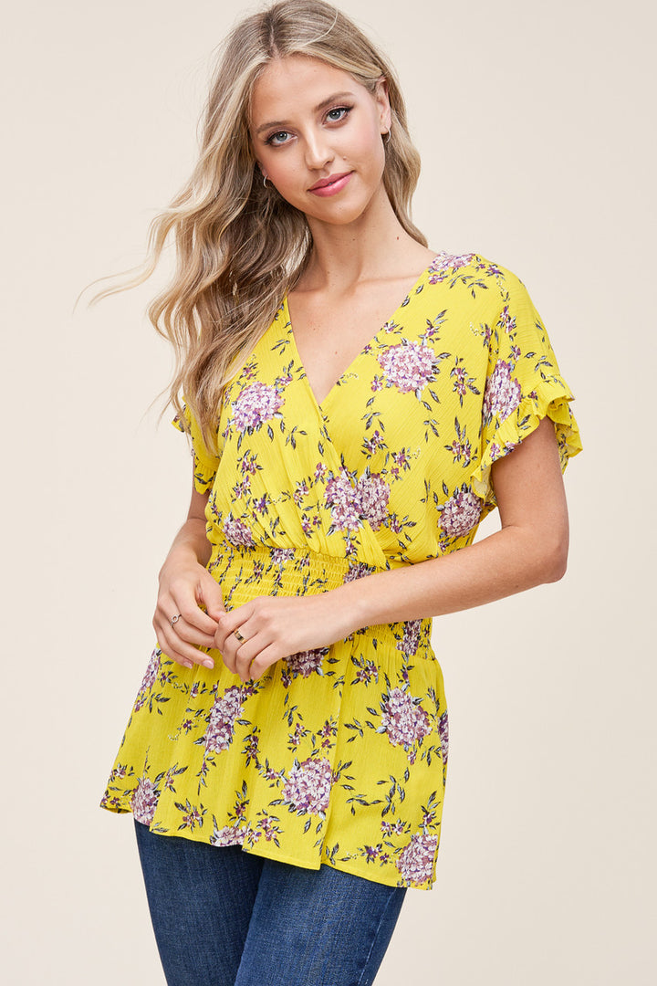 Staccato Smocked Waist Blouse - Yellow