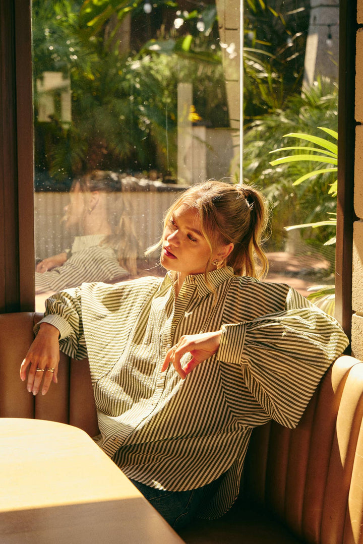 Between the Lines Button-Up - Brick Red