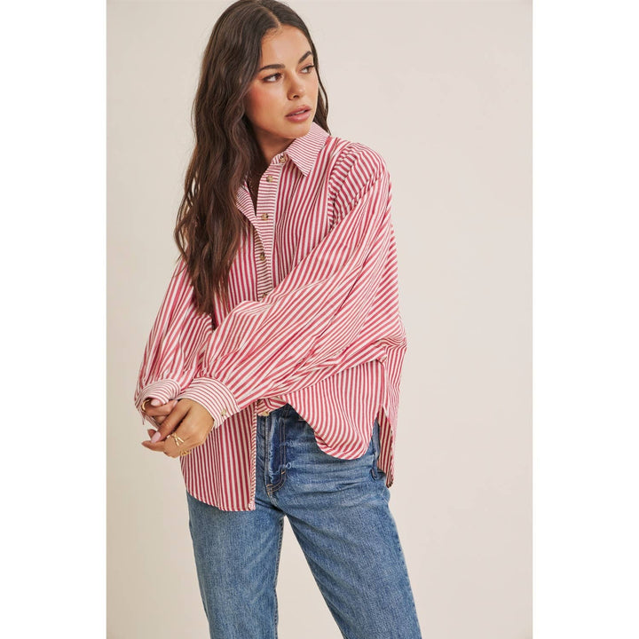 Between the Lines Button-Up - Brick Red