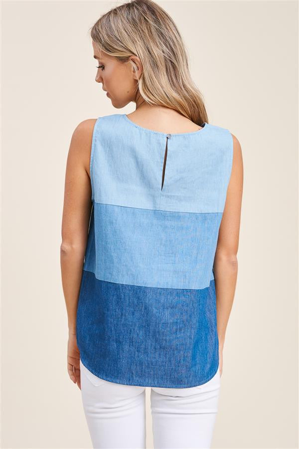 Staccato Sleeveless Denim Top - Denim