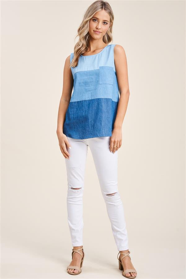 Staccato Sleeveless Denim Top - Denim