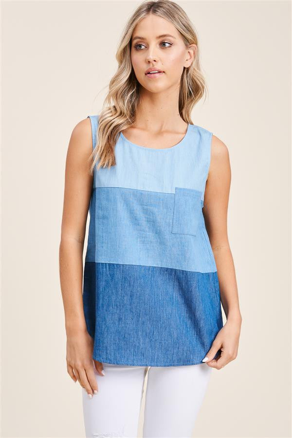 Staccato Sleeveless Denim Top - Denim