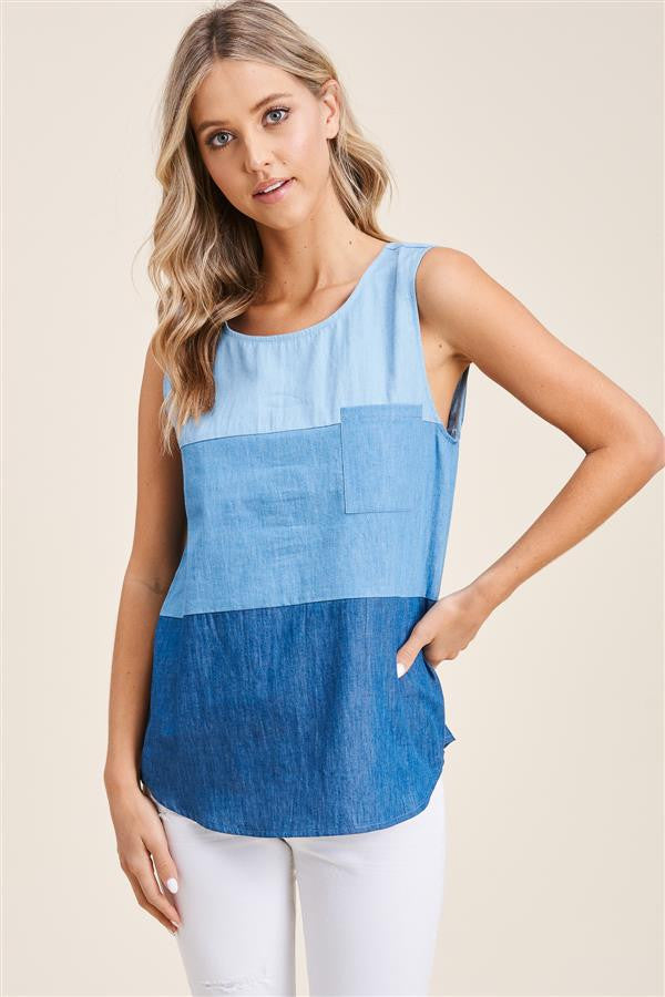 Staccato Sleeveless Denim Top - Denim