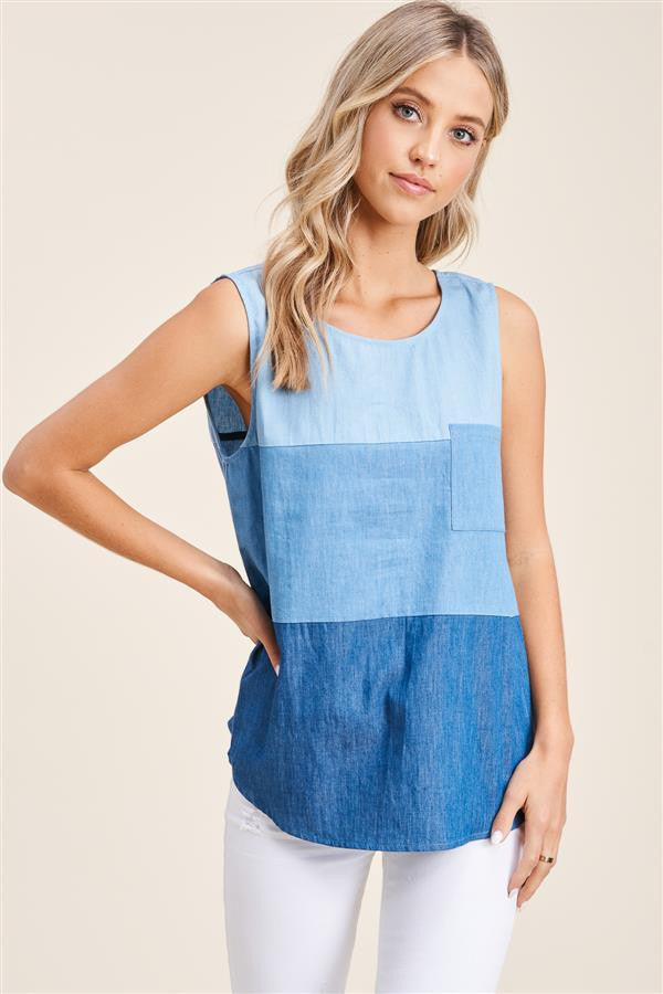 Staccato Sleeveless Denim Top - Denim