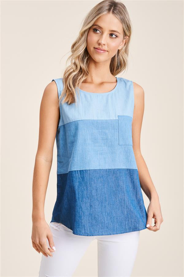 Staccato Sleeveless Denim Top - Denim