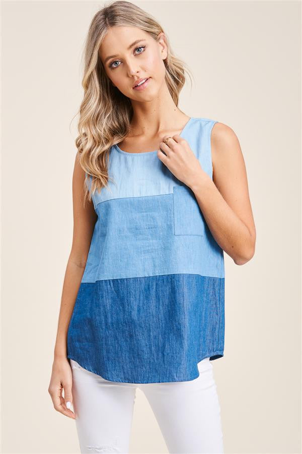 Staccato Sleeveless Denim Top - Denim