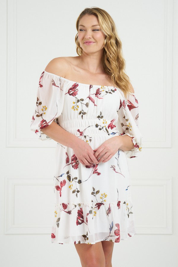 Chris & Carol Floral Dress - Ivory/Red