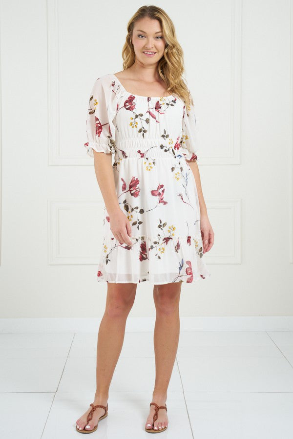 Chris & Carol Floral Dress - Ivory/Red